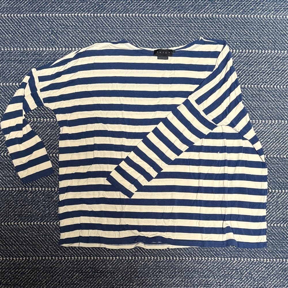 Hatch Navy and White Striped Long Sleeve Tee